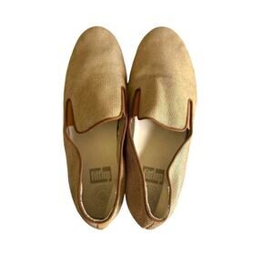 Fit Flop Tan Gold Shine Fabric Womens Size 10 Slip On Flats Comfort Casual Basic